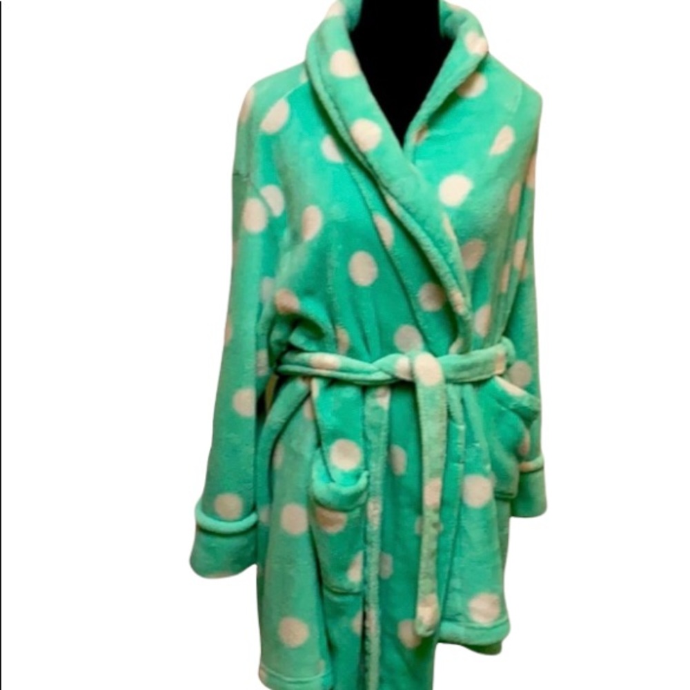 croft & barrow Mint Green and White Polka Dot Plush Robe